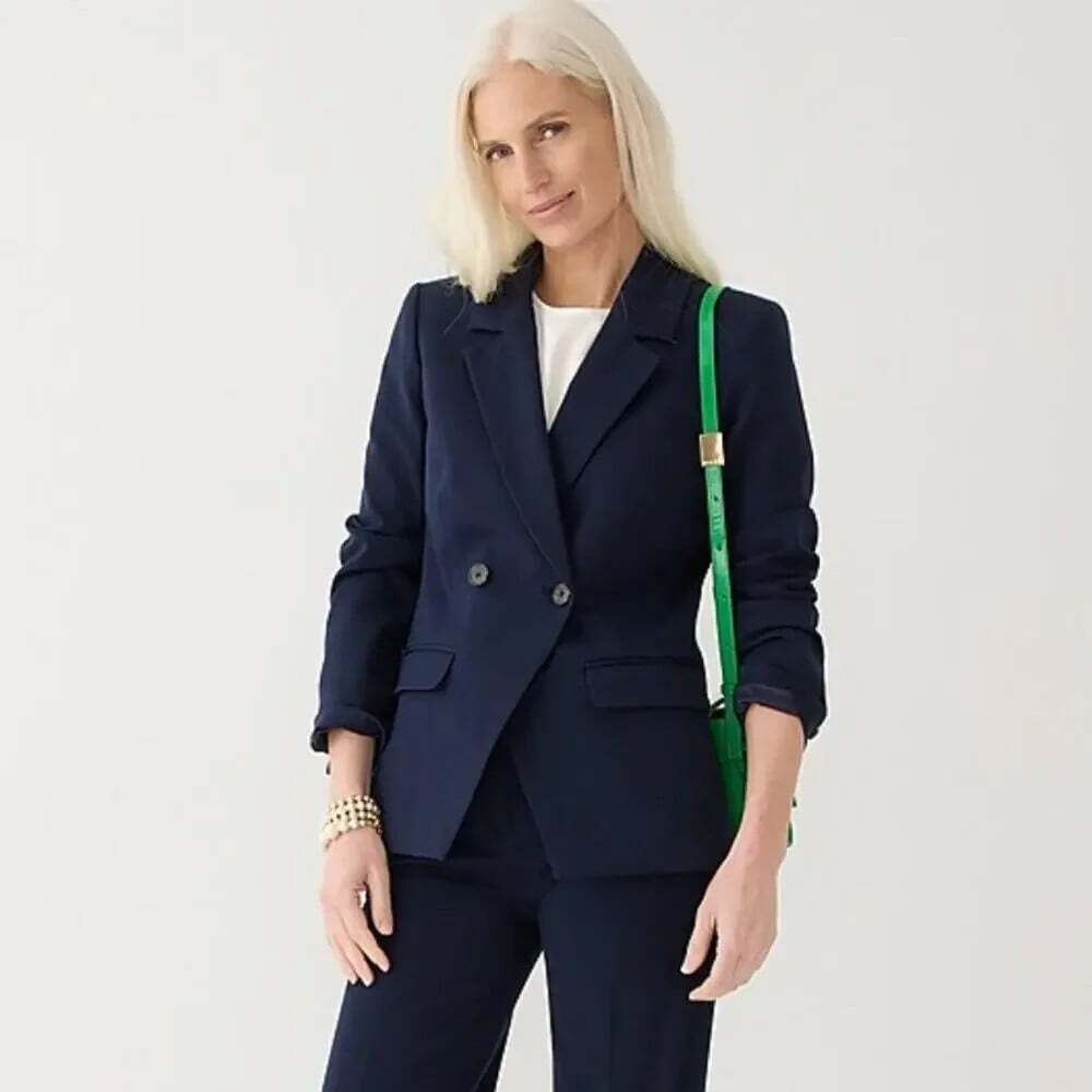 J.Crew Devon Blazer Jacket Size 6 Bi Stretch Cotton Classic Office Navy Blue